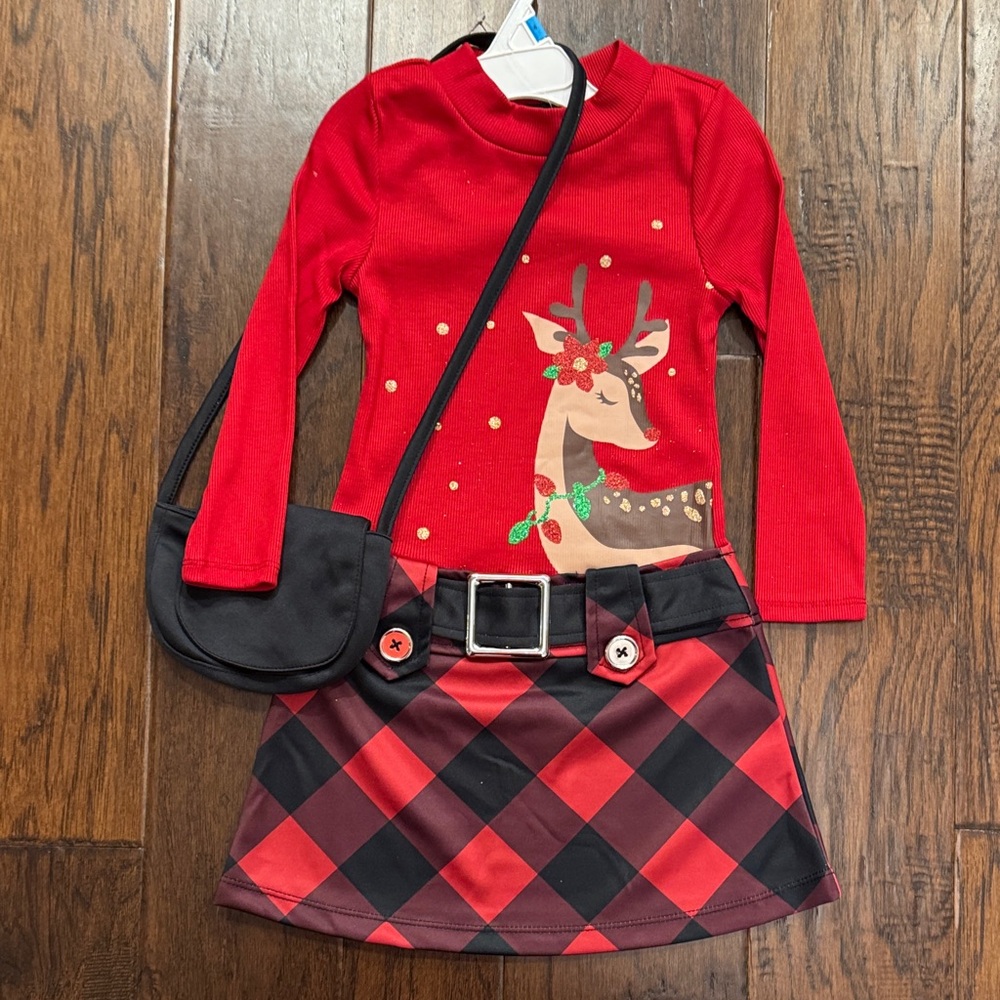 Lilt Red and Black Reindeer Dress with matching purse sz 4